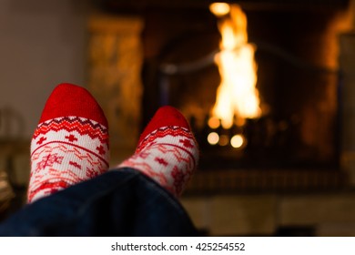 Christmas Socks With A Fire On The Background