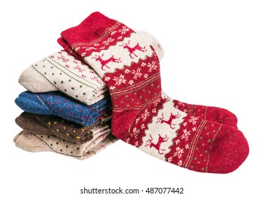 Christmas Socks For The Winter Holiday Isolated On White Background