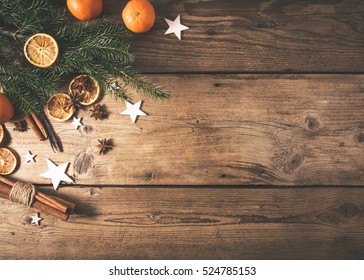 Christmas Spices On Wooden Table