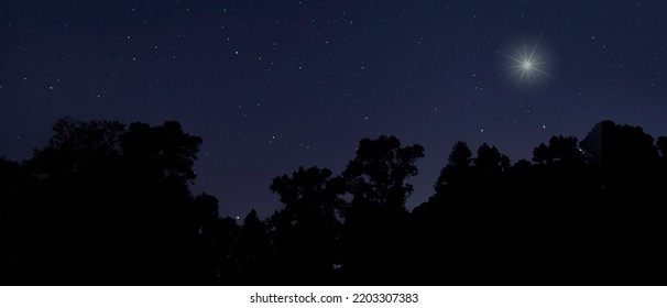 Christmas Star Over Raeford North Carolina With A Silhouetted Forest