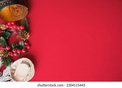 christmas still life decoration on red textured background