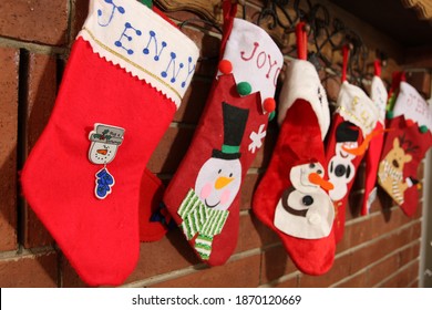 The Christmas Stockings Haanng In A Row