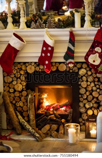 Christmas Stockings Hanging By Chimney Stock Photo Edit Now