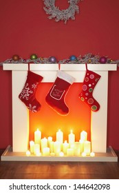 Christmas Stockings Hanging Over Fireplace