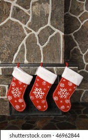 Christmas Stockings On A Fireplace Mantel