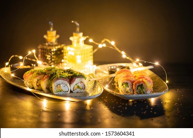 Christmas Style Sushi Photos With Lights