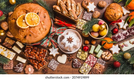 Christmas sweets background.Traditional Italian Christmas sweets on wooden background. - Powered by Shutterstock