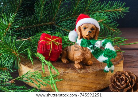 Christmas Symbol Dog On Stump Fir Stock Photo Edit Now