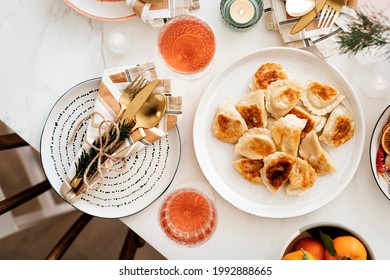 Christmas Table Decor With Dumplings