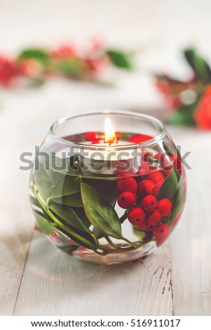 christmas table decoration glass vase with holly berries and white floating candle - How To Decorate Glass Vases For Christmas christmas table decoration glass vase with holly berries and white floating candle - How To Decorate Glass Vases For Christmas