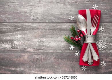 Christmas table place setting. Holidays background - Powered by Shutterstock