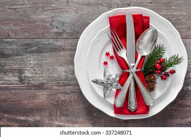 Christmas table place setting. Holidays background - Powered by Shutterstock