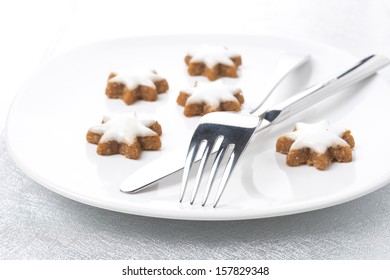 Christmas table setting with cookies, selective focus