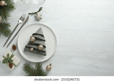 Christmas table setting with festive decor, flat lay. Space for text - Powered by Shutterstock