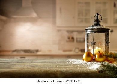 Christmas Table And Xmas Lamp On Top 