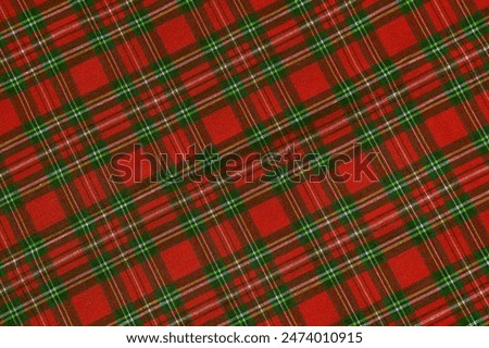 Christmas Tartan Plaid Seamless Design Checkered plaid. Cloth Pattern background of Scottish style. new year textile decorations. Red, Green yellow Black top view. empty tablecloth table cloth texture
