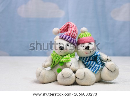 
Christmas teddy bears together with blue background Foto stock © 