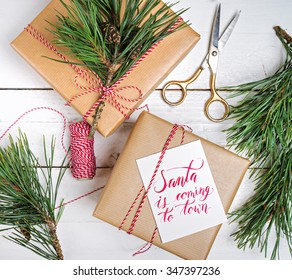 Christmas theme. Handmade Gift wrapping for Christmas and New Year