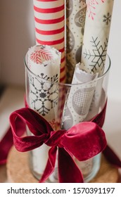 Christmas Themed Handmade Gift, Beeswax Cotton Food Wrap, Red Satin Ribbon