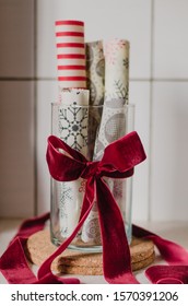 Christmas Themed Handmade Gift, Beeswax Cotton Food Wrap, Red Satin Ribbon