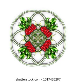 Christmas Themed Roundel With Holly Leaves & Berries.