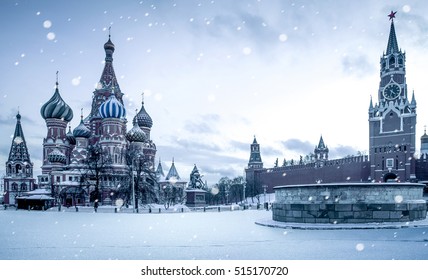 Christmas Time In Moscow - Snow Falling On Red Square