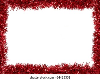 Christmas Tinsel As A Border Isolated Against A White Background