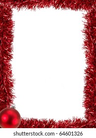 Christmas Tinsel As A Border Isolated Against A White Background