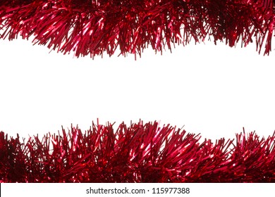 Christmas Tinsel As A Border Isolated On White Background