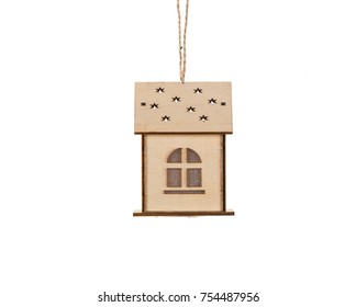 Christmas Toy Wooden House On A Rope