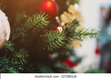 Christmas toys on the Christmas tree with a close angle