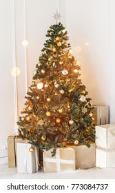 Christmas tree background and Christmas decorations, blurred, sparking, glowing. Happy New Year and Xmas theme - Shutterstock ID 773084737
