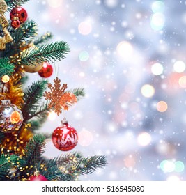 Christmas Tree Background Christmas Decorations Snow Stock Photo (Edit ...