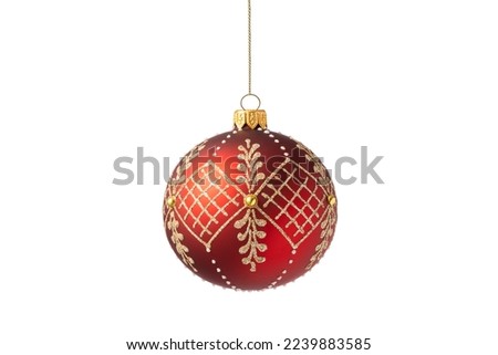 Christmas tree ball isolated on white background. Red Christmas bauble decoration. 