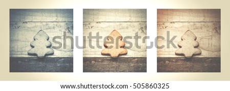 Christmas tree biscuit on wooden background.  Christmas tree ornament.