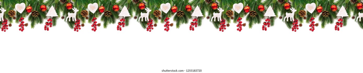 Christmas tree branches on white background as a border or template for christmas card - Shutterstock ID 1255183720