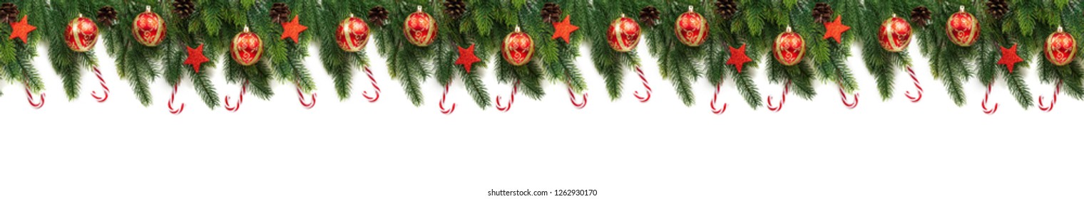 Christmas tree branches on white background as a border or template for christmas card - Shutterstock ID 1262930170