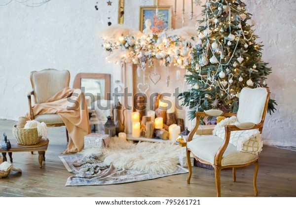 Christmas Tree Chairs Vintage Decorations Near Stock Photo Edit