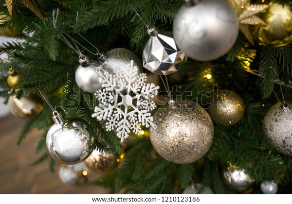 Christmas Tree Closeup Christmas Decorations Balls Royalty Free