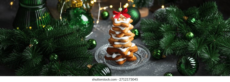 Christmas Tree Cookie Stack with Icing and Ornaments
