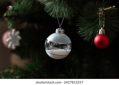 Christmas tree decor. Copy space. Festive old school glass bulbs for new year tree.  - Powered by Shutterstock