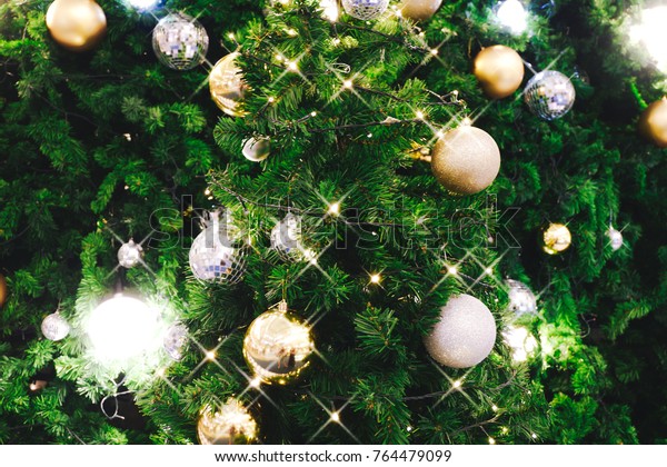 Christmas Tree Decorated Christmas Gold Silver Stock Photo Edit