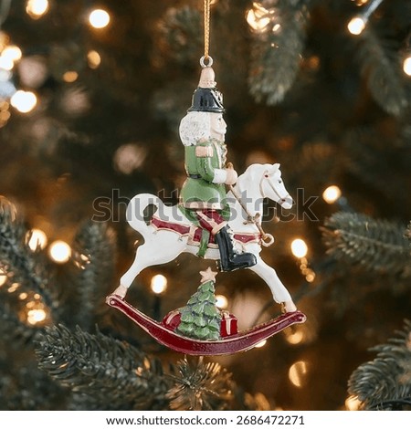Christmas tree decorated with nutcracker riding horse wooden ornament glowing fairy lights bokeh festive spirit holiday traditions warm atmosphere cozy home seasonal celebration joyful family winter 