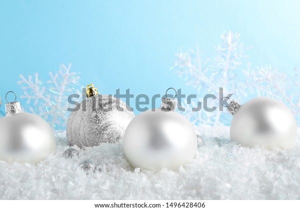 Christmas Tree Decoration On Artificial Snow Stock Photo Edit Now