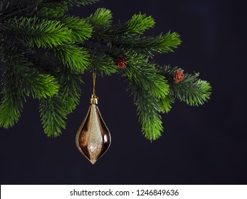 Christmas Tree With Decoration On Black Background