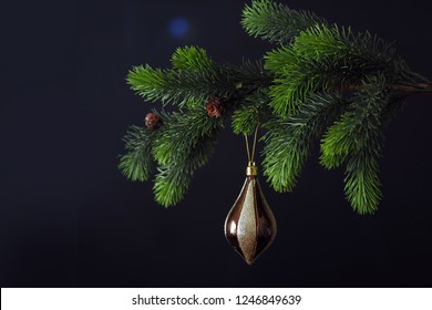 Christmas Tree With Decoration On Black Background