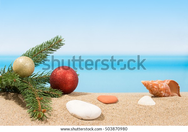 Christmas Tree Decorations On Beach Tropical Stock Photo Edit Now