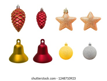 Christmas tree decorations with stars, bells, glittering balls. - Powered by Shutterstock