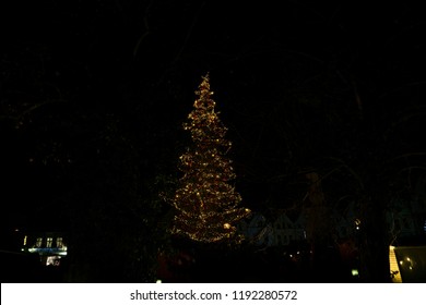 Christmas Tree And Decorations In The Town. Slovakia