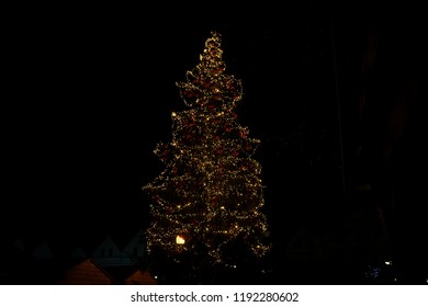 Christmas Tree And Decorations In The Town. Slovakia